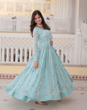 Sky Blue Georgette Gown with Dupatta - women's fashion mart