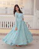 Sky Blue Georgette Gown with Dupatta -Gowns M / Sky women's fashion mart