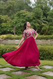 Zari Thread Sequins Worked Faux Georgette Designer Gown - women's fashion mart