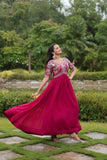 Zari Thread Sequins Worked Faux Georgette Gown -Gowns Purple / M women's fashion mart