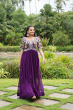 Zari Thread Sequins Worked Faux Georgette Gown -Gowns Purple / M women's fashion mart