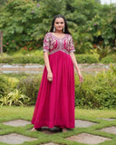 Zari Thread Sequins Worked Faux Georgette Gown -Gowns Purple / M women's fashion mart
