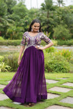 Zari Thread Sequins Worked Faux Georgette Designer Gown - women's fashion mart