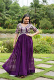 Zari Thread Sequins Worked Faux Georgette Gown -Gowns Purple / M women's fashion mart