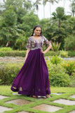 Zari Thread Sequins Worked Faux Georgette Gown -Gowns Purple / M women's fashion mart