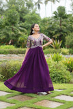 Zari Thread Sequins Worked Faux Georgette Gown -Gowns Purple / M women's fashion mart