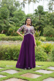 Zari Thread Sequins Worked Faux Georgette Gown -Gowns Purple / M women's fashion mart