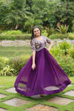Zari Thread Sequins Worked Faux Georgette Gown -Gowns Purple / M women's fashion mart