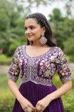 Zari Thread Sequins Worked Faux Georgette Designer Gown - women's fashion mart