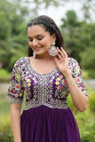 Zari Thread Sequins Worked Faux Georgette Gown -Gowns Purple / M women's fashion mart