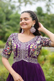 Zari Thread Sequins Worked Faux Georgette Gown - women's fashion mart