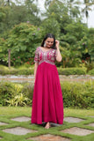 Zari Thread Sequins Worked Faux Georgette Gown -Gowns Purple / M women's fashion mart