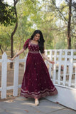 Seal Brown Zari Thread Sequins Worked Fully Stitched Gown - women's fashion mart