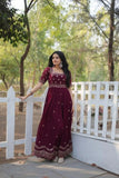 Seal Brown Zari Thread Sequins Worked Fully Stitched Gown - women's fashion mart