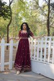 Seal Brown Zari Thread Sequins Worked Fully Stitched Gown - women's fashion mart