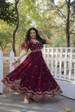 Seal Brown Zari Thread Sequins Worked Fully Stitched Gown - women's fashion mart