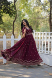 Seal Brown Zari Thread Sequins Worked Fully Stitched Gown - women's fashion mart
