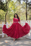Beads Embroidered Faux Georgette Gown -Gowns Pink / M women's fashion mart