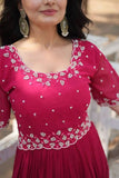 Beads Embroidered Faux Georgette Gown -Gowns Purple / M women's fashion mart