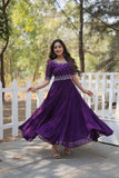 Beads Embroidered Faux Georgette Gown -Gowns Purple / M women's fashion mart