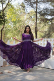 Beads Embroidered Faux Georgette Gown -Gowns Purple / M women's fashion mart