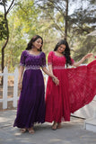 Beads Embroidered Faux Georgette Designer Gown - women's fashion mart