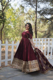 Opulent Maroon Sequins Gown Luxurious Fabric & Fancy V-Neck -GOWN XS / Maroon / Maroon women's fashion mart