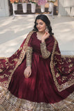 Opulent Maroon Sequins Gown Luxurious Fabric & Fancy V-Neck -GOWN XS / Maroon / Maroon women's fashion mart