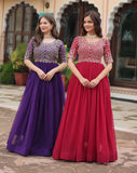 Amazing Faux Georgette Zari Sequins Worked Designer Gown - women's fashion mart