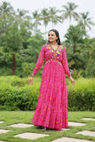 Elegant and Fabulous Bandhni Printed Gowns -Gowns Pink / L women's fashion mart