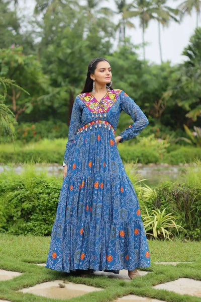 Elegant and Fabulous Bandhni Printed Gowns -Gowns Blue / L women's fashion mart