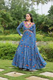 Elegant and Fabulous Bandhni Printed Gowns -Gowns Blue / L women's fashion mart