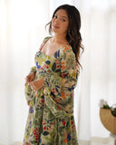 Green Pure Faux Georgette Floral Digital Printed Maxi Gown - women's fashion mart