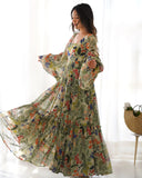 Green Pure Faux Georgette Floral Digital Printed Maxi Gown - women's fashion mart