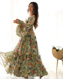 Green Pure Faux Georgette Floral Digital Printed Maxi Gown - women's fashion mart