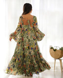 Green Pure Faux Georgette Floral Digital Printed Maxi Gown - women's fashion mart