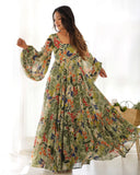 Green Pure Faux Georgette Floral Digital Printed Maxi Gown - women's fashion mart