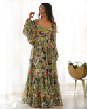 Green Pure Faux Georgette Floral Digital Printed Maxi Gown - women's fashion mart