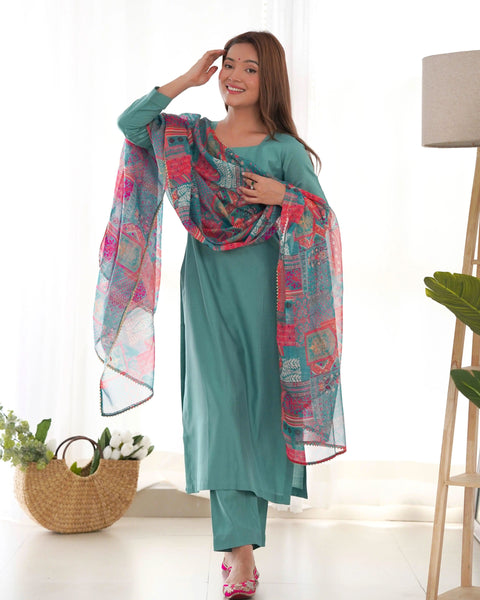 Amazing Pure Viscous Straight Kutta Pant Suit -Salwar Kameez Sea Green / XS women's fashion mart