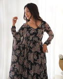 Black Pure Faux Georgette Floral Digital Printed Anarkali Pant Suit - women's fashion mart
