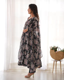Black Pure Faux Georgette Floral Digital Printed Anarkali Pant Suit - women's fashion mart