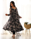 Black Pure Faux Georgette Floral Digital Printed Anarkali Pant Suit -Salwar Kameez XS women's fashion mart