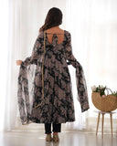 Black Pure Faux Georgette Floral Digital Printed Anarkali Pant Suit - women's fashion mart