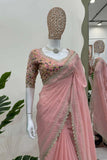 Pink Color Beautiful Designer Saree on Tibby Silk Fabric -SAREE Pink / Silk women's fashion mart