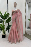 Pink Color Beautiful Designer Saree on Tibby Silk Fabric -SAREE Pink / Silk women's fashion mart