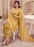 Yellow Dola Jacquard Sequins Embroidered Straight Suit - women's fashion mart