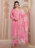 Rose Pink Dola Jacquard Sequins Embroidered Straight Suit - women's fashion mart