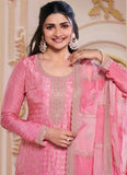 Rose Pink Dola Jacquard Sequins Embroidered Straight Suit - women's fashion mart