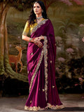 Wonderful Wine Pure Organza Sequins Embroidered Saree - women's fashion mart