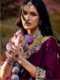 Wonderful Wine Pure Organza Sequins Embroidered Saree - women's fashion mart